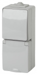 Блок Эра розетка+выключатель вертикальный IP65, 16A(10AX)-250В, ОУ, Эксперт, серый