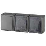 Блок Эра две розетки+выключатель IP54, 16A(10AX)-250В, ОУ, Эксперт, серый